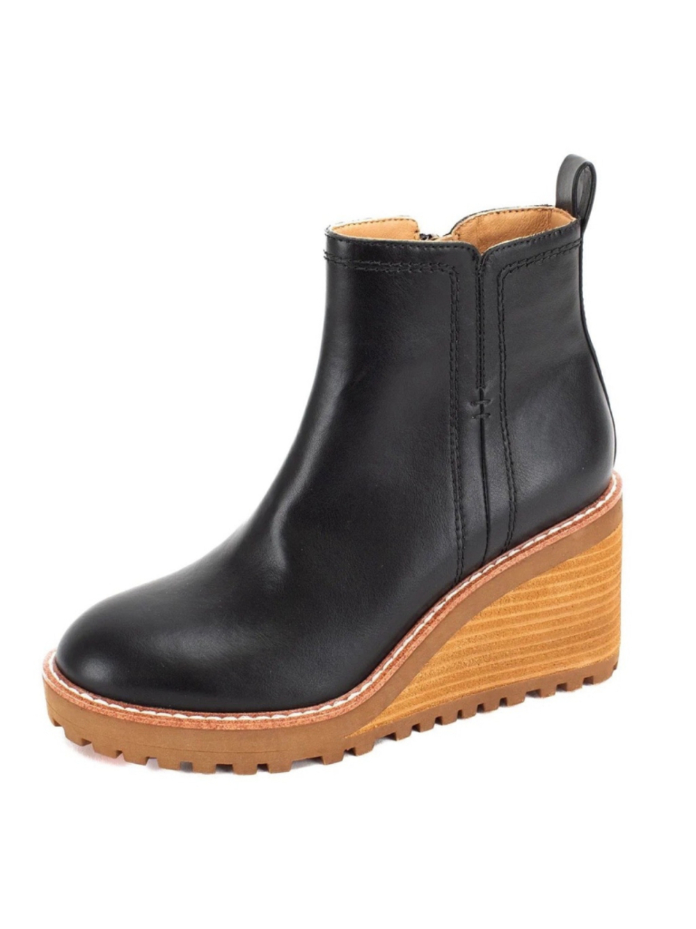 Yellow Box Arten Black Wedge Ankle Boots Women’s Size 10 Zip Platform Lug Sole - Picture 4 of 8